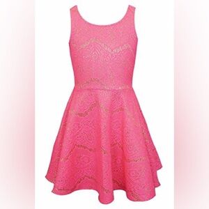 Hannah Banana Big Girl Tween Lovely Metallic Lace Dress Neon Size 12